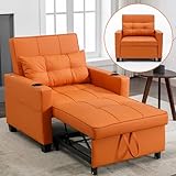 Klwenas Maec Modern Convertible Sleeper Sofa Bed, 3-in-1 Adjustable Futon Couch with Storage & Removable Armrests for Apartment, Studio, Office, Small Spaces (Orange)