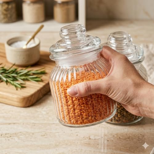 Image of Pure Source India Glass Storage Jar - 700 Ml, 1 Piece, Transparent for Coffee Station, Cookies, Kitchen, Bath bombs, multipurpose uses