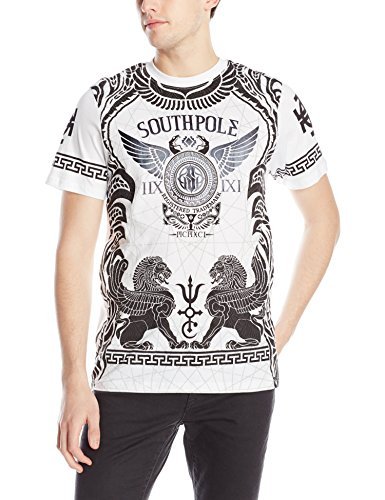 Southpole Men's Foil and Screen Print Graphic T-Shirt with Winged Lion Patterns
