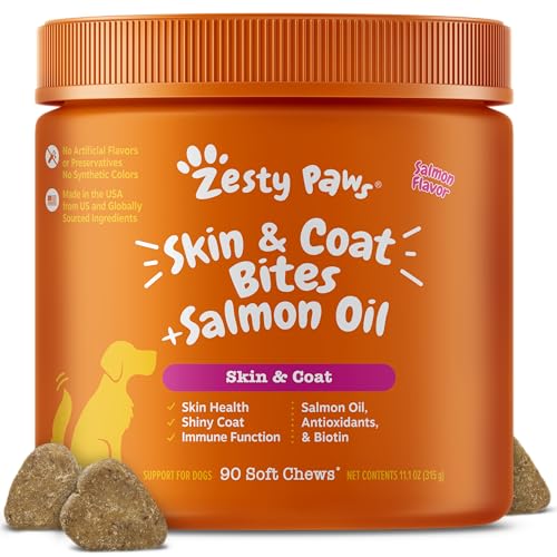 Zesty Paws Salmon Oil for Dogs Skin and Coat,...