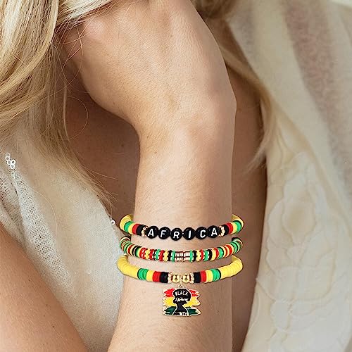 FAERLIIRY Beaded African Bracelets Black Women Preppy Friendship Bracelets Clay Bead Africa Map Heart Charm Bracelet Summer Bracelet African Jewelry for Women3