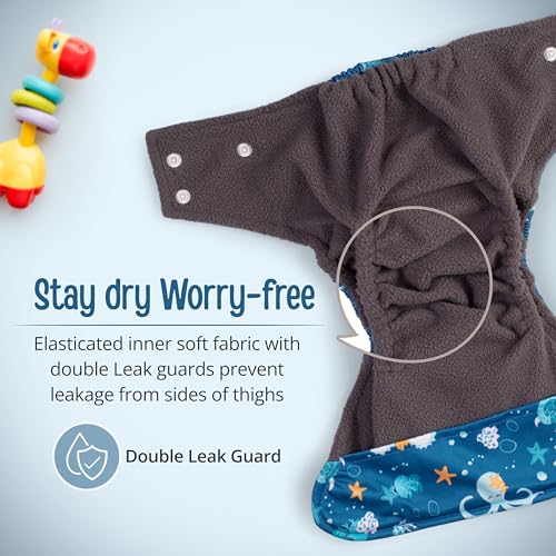 Image of LuvLap Reusable Baby Cloth Diaper, Double Leak Guard, High Absorption, Quick dry, Stain-Proof Comfort & Protection, 3m+, adjustable waist & height with snap buttons, Absorbent insert, Blue Stars