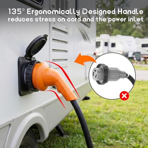 Image of 30 Amp 75 Feet RV Power Cord with 135 Designed Handle and Twist Locking Connector, Heavy Duty 10 Gauge STW Pure Copper Wire, NEMA TT-30P to L5-30R with Cord Organizer for RV Trailer Campers