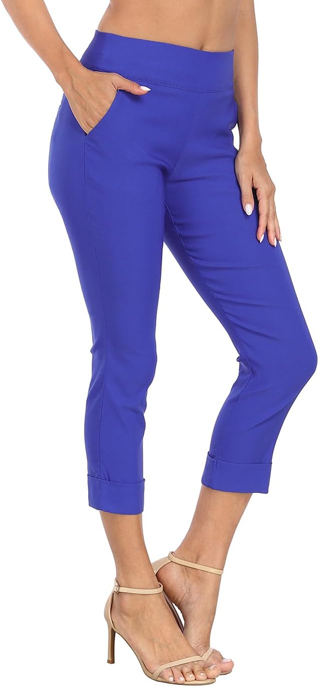 HDE Pull On Capri Pants for Women with Pockets Elastic Waist Cropped Work Pants - Image 4