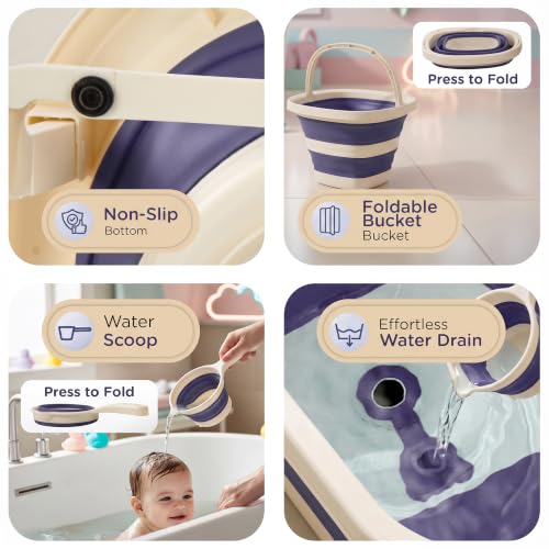 Image of Baybee Aquabee Baby Bath Tub Set for Kids | Portable Bathing Tub with Temperature Sensing | Foldable Bucket & Mug | Bath Seat Chair | Multi-Purpose Bathtub for Baby Bather for 0 to 5 Years (Blue)