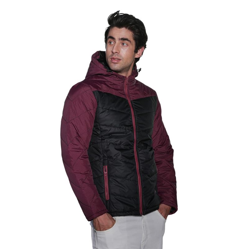 cahoot Campus Sutra Men Block-Graph Quilted Puffer Jacket | Stand Collar, Long Regular Sleeves | Zipper, Straight Hem | Colourblock Quilted | Woven Fabric For Casual| Burgundy Red-picture-29