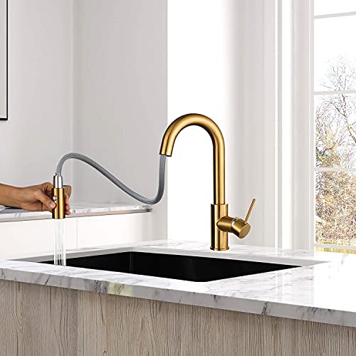 Aguastella As59Bg Brushed Gold Bar Faucet Or Prep Kitchen Sink Faucet With Pull Down Sprayer And Single Handle #TOP4