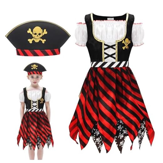 GEMVIE Disfraces de Halloween niñas infantiles pirata disfraces fiesta de rol infantil Carnaval de Halloween fiesta de 7-9 años