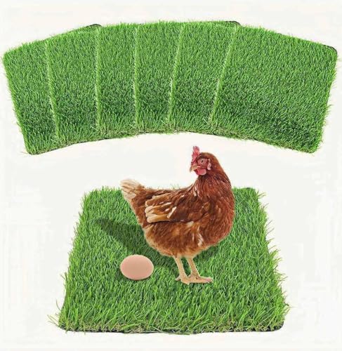 Washable Nesting Pads for Chicken Coop - 3cm Extra Thick & Soft Artificial Grass Turf Mats, Anti-Shedding & Flexible Eco-Backing, Chicken Laying Box Pads (6 Pack, 12