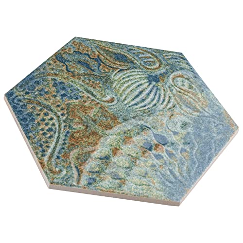 Somertile Gaudi React Hex Ocean 8-5/8" X 9-7/8" Porcelain Floor And Wall Tile #TOP7