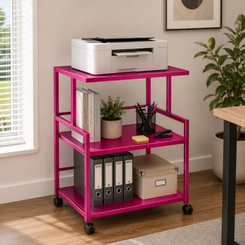 Image of WINSTAR Printer Stand, Solid & Sturdy, Modern Contemporary Look, Space Saving, Made in India (Hot Pink, 3 Tier)