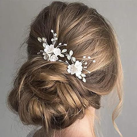 Fairvir Brautschmuck Hochzeit Haarnadeln Blume Silber Strass Braut Perle Haarnadel Haarschmuck Cover