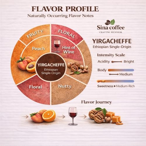 SINA COFFEE Premium Ethiopian Yirgacheffe Café en Grano Tostado Medio 16oz miniatura 5