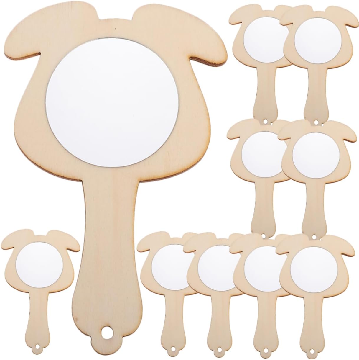10pcs Unfinished Small Wooden Handheld Mirrors for DIY Crafts Creative Mirror Toys Safe and Fun for Coloring and Gift
