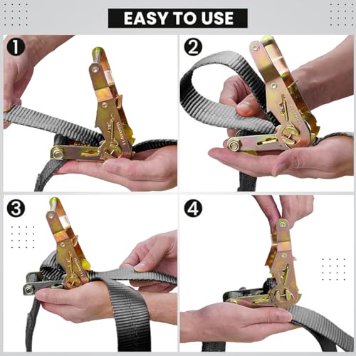 Image of Robustt Lashing Belt - Pack of 2 (Black) | Heavy Duty Ratchet Belt | 50mm x 10mtrs | Material | Double J Hooks Luggage Straps | Wear and Tear Resistant