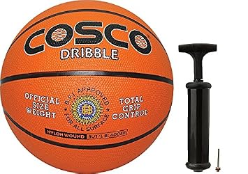 Cosco Rubber Basketball with Hand Pump, Size 5 (Multicolour)