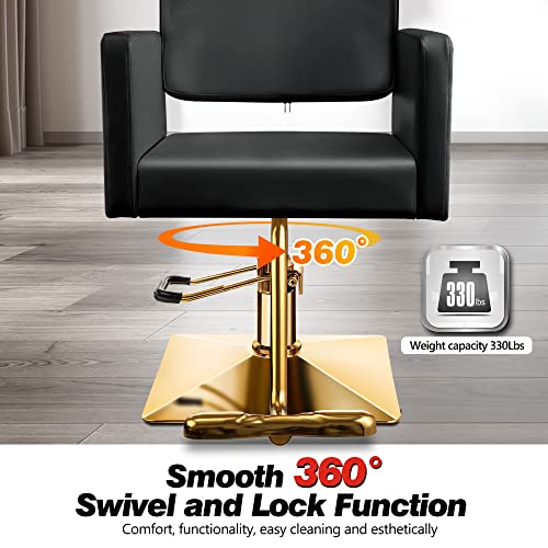 Baasha Gold Salon Chair, Professional Black Salon Chair For Hair Stylist, Salon Styling Chair With Heavy Duty Hydraulic Pump, Beauty Hair Stylist Black Chair, Black Barber Chair - Black And Gold #TOP6