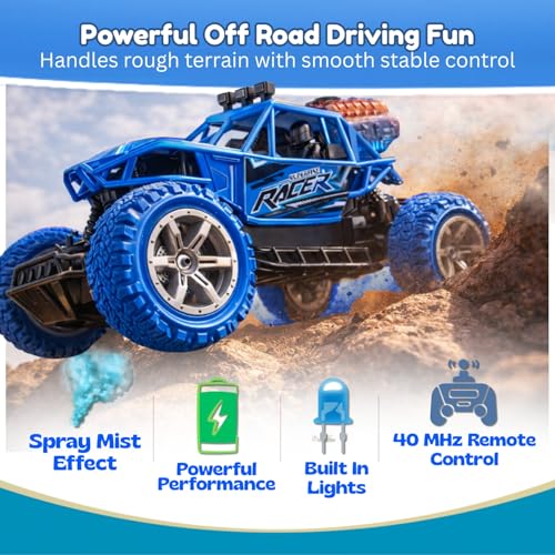Image of Toy Imagine Remote Control Car for Kids, Rechargeable RC Off Road Buggy with LED Lights & Spray Mist Effect, 40MHz Racing Car Toy for Boys & Girls, Indoor Outdoor Play, Blue