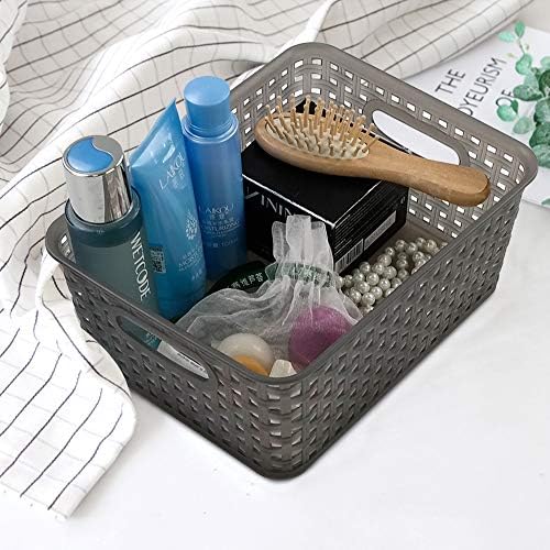 Rinboat White and Transparent Gray Plastic Storage Baskets, 6 Packs