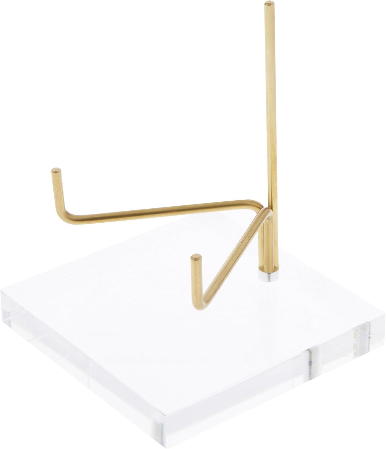 Plymor Clear Acrylic Base with Adjustable Brass Rods to Hold Rock, Fossil, and Mineral Specimen, 3.75" H x 3.25" W x 3.25" D (2.5" Arm Length)