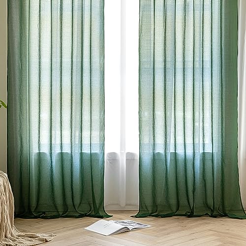 MIULEE Gardinen mit Kräuselband, Dunkelgrün Transparent, 2er Set 140x175cm – Ansicht 4