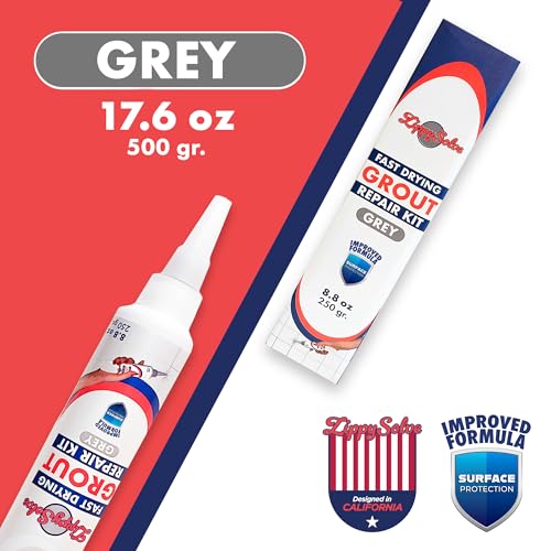 Image of ZippySolve Tile Grout, Repair Kit, 2 Pack Grout Filler, Restore & Renew Tile Joints Line, Fast Drying Tile Grout Paint Squeeze Tube for Bathroom Shower Kitchen Floor, Waterproof (17.6 oz, Grey)
