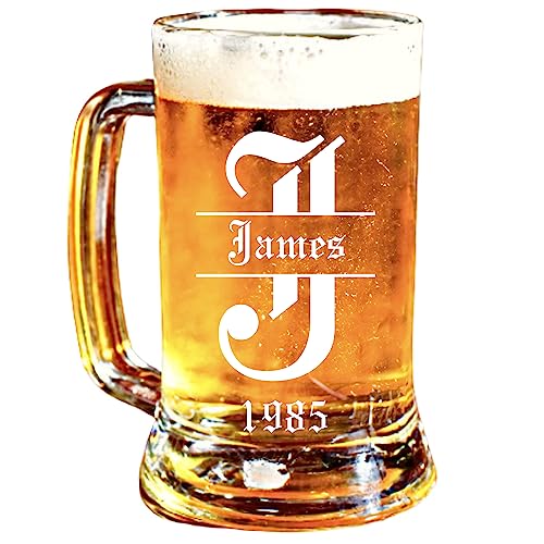 Personalized 16.oz Beer Mug | Sports Letter Design | Clear Glass | Custom Made | Perfect for wedding gifts, anniversaries, birthday gifts, or graduation