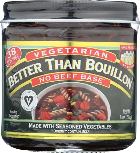 Better Than Bouillon Vegetarian No Beef Base, Made with Seasoned Vegetables, Certified Vegan, Makes 9.5 Quarts of Broth, 38 Servings 8 Ounce (Pack of 1)