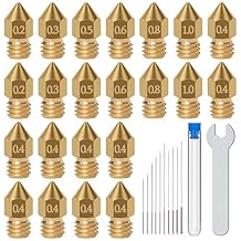 22PCS MK8 Nozzles 3D Printer Extruder Nozzles 0.2, 0.3, 0.4, 0.5, 0.6, 0.8, 1.0mm with 10PCS Cleaning Needles and Wrench for Makerbot Creality CR-10 Ender 3 5