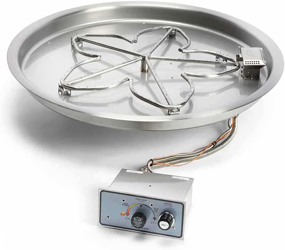 Fire Push Button Flame Sensing Fire Pit Burner Kit (PENTA31FPPK-FLEX-LP), 31-Inch Bowl Pan, Propane Gas, UL Listed