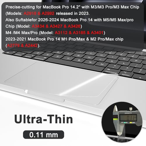 Arisase Trackpad-Schutz für MacBook Pro 14,2 Zoll (M5/M4/M4 Pro/M4 Max Chip), transparent, Laptop-Touchpad, Schutzzubehör für MacBook Pro 35,6 cm (14,2 Zoll) (A3434/A3112/A3401/A3185), 2 Stück