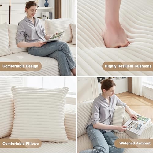 110” Cloud Sectional Couch, Modular Sectional Sofa for Living Room, Boneless Sofa with Deep Seat, Comfy Fluffy Couch with L-Shaped Chaise, No Assembly Required (Right-Facing Chaise, Beige)