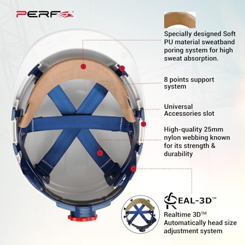 Image of PERF Safety Helmet for Construction & Outdoor Work|Easy 3D Fitting System for Any Head Size|Lightweight|8-Point Support Easy Impact Absorption Sweatband|Orbit-R|White
