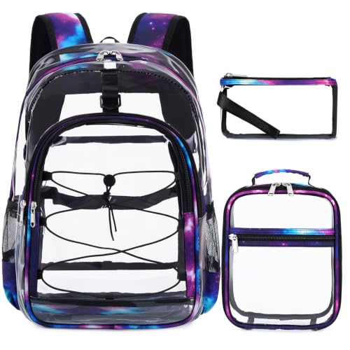 DIGOBAY Clear Backpack for Boys, 3PCS Cool Clear Backpack with Lunch Bag Pencil Case, Heavy Duty Transparent Backpacks for Kids, Kids Backpacks for Kindergarten Elementary Middle School