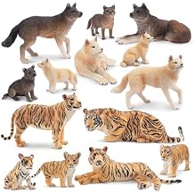 Toymany 14PCS Jungle Forest Animals Figurines Includes Wolf and Tiger Family Set Cake Toppers Christmas Birthday Gift for Kids Toddlers