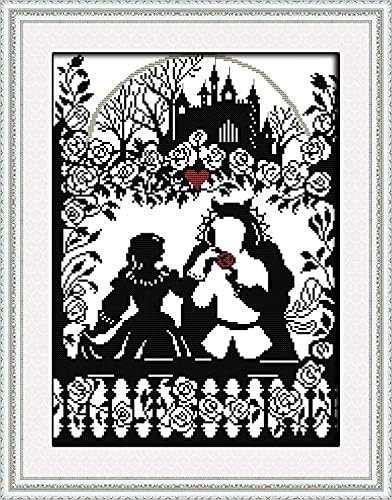 CROSSDECOR Stamped Cross-Stitch Needlepoint Kits Pre-Printed Patterns for Beginners Adults, Embroidery Cross-Stitching Kit Wall Art Cross Stitch- Fairy Tale Prince and Princess Kits