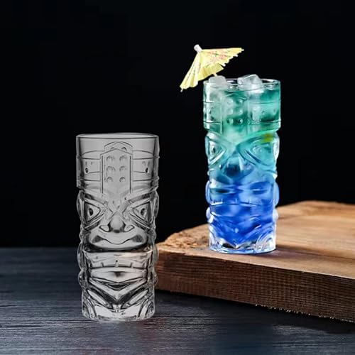 Cayorepo 6 Pack 14Oz Glass Tiki Glasses, Modern Bar Tiki Glasses Tiki Cup Tiki Mug Hawaiian Style Glass, Cocktail Glass Gift Set #TOP7
