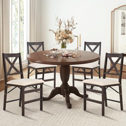 COLAMY Folding Dining Chairs Set of 4, Foldable Chairs with Padded Seats, Wood Folding Dining Room Chairs for Dinner, Kitchen, Party, Camping, Beige by COLAMY - Image 3