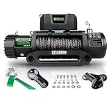 STEGODON New 13000 lb. Load Capacity Electric Winch T3,12V Synthetic Rope Electric Winch with Hawse Fairlead,Waterproof IP67 Winch with Wireless Handheld Remotes and Wired Handle(All Black)