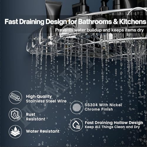 Image of No Drill Bathroom Combo 1 Round Corner Shelf & 2 Stickable SS Soap Holders with Drain Tray | Self Adhesive Wall Shelf Organizer for Kitchen & Bathroom Magic Sticker (Silver, Pack of 3)
