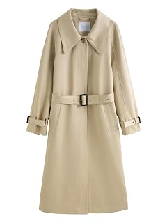 ERFMFKL Womens Long Single Breasted Trench Coats Casual Long Lapel Pocketed A-Line Outerwear With Belt