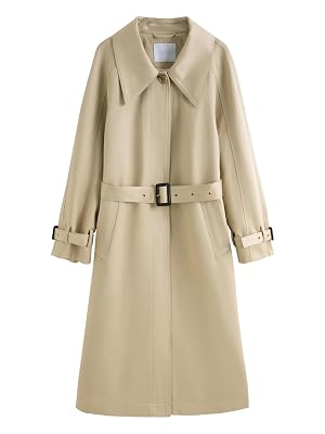 ERFMFKL Womens Long Single Breasted Trench Coats Casual Long Lapel Pocketed A-Line Outerwear With Belt