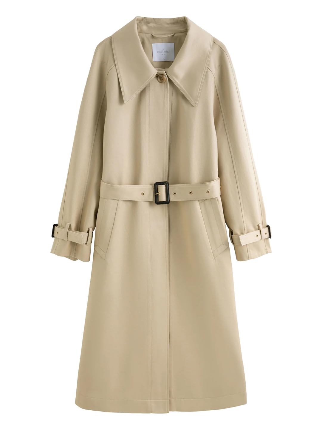 ERFMFKL Womens Long Single Breasted Trench Coats Casual Long Lapel Pocketed A-Line Outerwear With Belt