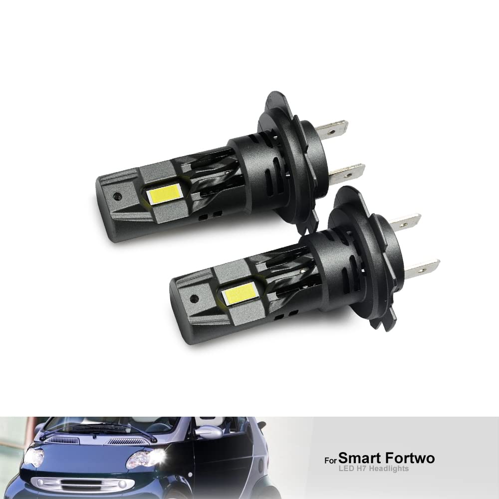 H7 LED Lampadine per fari per Smart Forfour Fortwo Cabrio Coupe Roadster 450 451 452 454 Cabrio 6500K Bianco 6x Luminoso LED conversione fari H7 Sostituzione alogena Mini formato