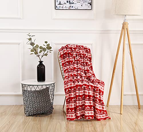 Elegant Comfort Velvet Touch Ultra Plush Christmas Holiday Printed Fleece Throw/Blanket-50 X 60Inch, (Double Deer) #TOP2