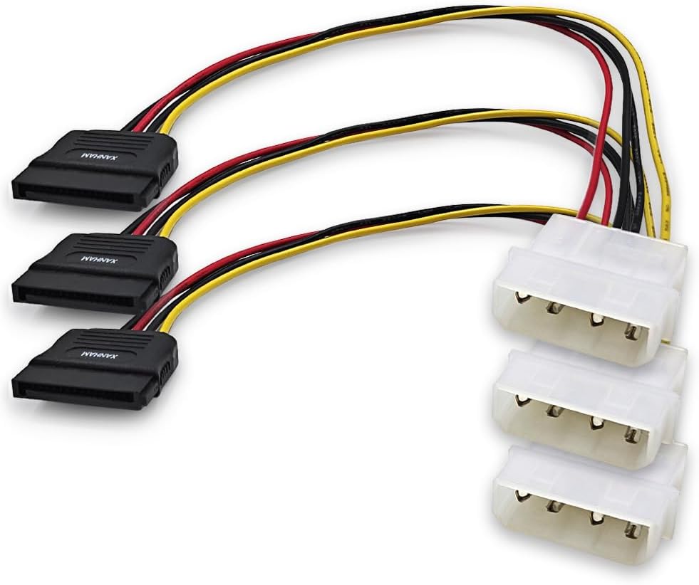 3-Pack 7.8 Inch 4 Pin Molex to SATA Power Cable