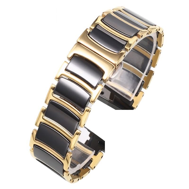 Bracelet de montre en acier et céramique 22mm résistant - Fixation solide pour Armani Goldb5
