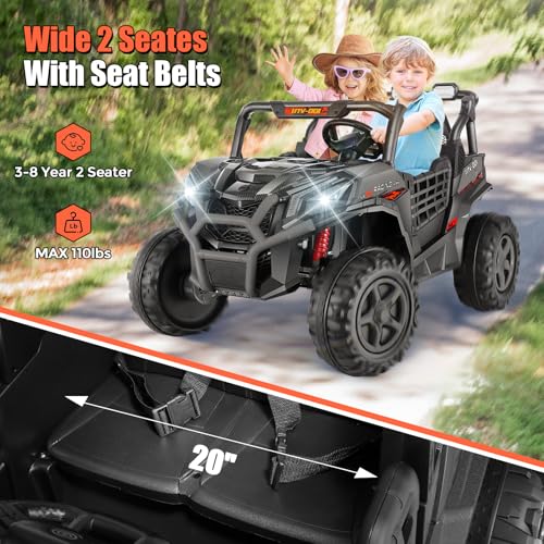 Image of Hikole 24V 4x4 Ride on Toys for Big Kids with 4X200W Powerful Motors, 4WD /2WD Switchable 2 Seater Electric Car with Parent Remote, Colorful Lights, Music, Power Car Wheels for Boys Girls, Black