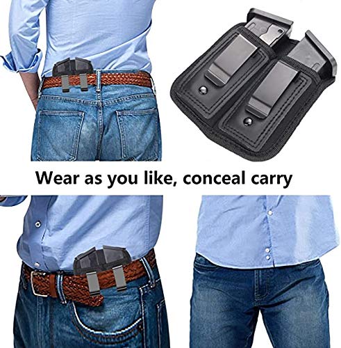 Acexier Universal Double Magazine Pouch For 9Mm .40 .45 .380 .357, Iwb Mag Holster Concealed Cary For Double Stack, Mag Holder For Glock19 43 17 1911 S&W M&P, Iwb Clip Magazine Pouch Iwb Pistol Ammo #TOP6