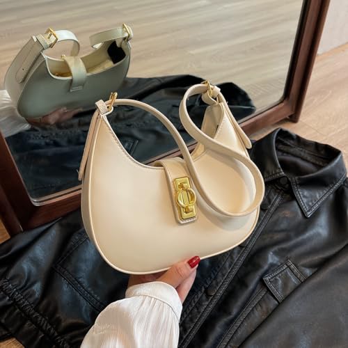 Crescent Shoulder Bag for Women with Zipper Closure Underarm Purse PU Leather Adjustable Strap Crossbody Bag Solid H3
